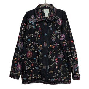 The Quacker Factory Beaded Floral Jacket Womens Size Medium Blue Butterfly
